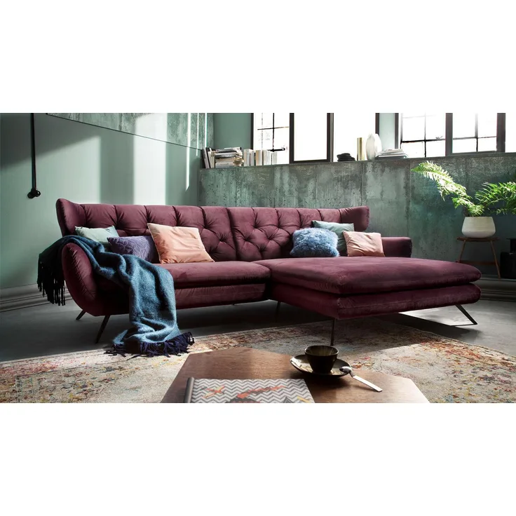 Candy Ecksofa SIXTY Eckgarnitur rechts Stoff Velour purple lila 300x175 cm