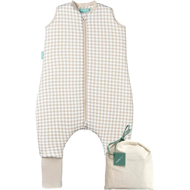 molis&co - Baby schlafsack mit Füßen und Socke - Ideal für den Winter - Babyschlafsack mit Beinen 2,5 tog - 100% Baumwolle (Oeko-TEX 100), Premium Qualität - Vichy Beige (70 cm)