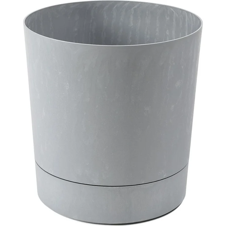 LAMELA Pflanzgefäß mit integriertem Untersetzer, Breite 14,5 cm – 1,8L – Grauer Blumentopf in Betonoptik für Innen & Außen – Wetterfest & Pflegeleicht