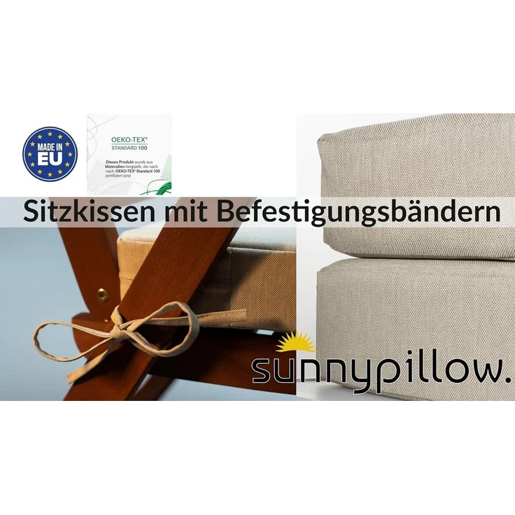 sunnypillow Stuhlkissen 2er Set Stuhlkissen mit Bändern "HAVANA" viele Farben zur Auswahl, Ecru – Bild 2