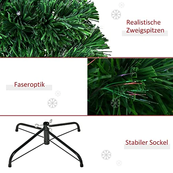 HOMCOM Künstlicher Weihnachtsbaum Weihnachtsbaum, Christbaum, Tannenbaum LED Lichtfaser Baum, Grün, 150 cm – Bild 8