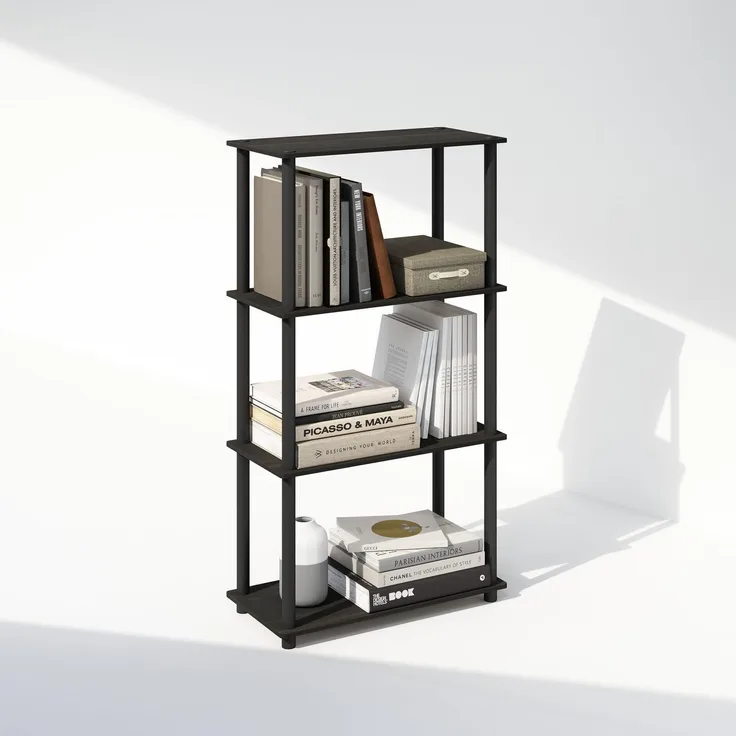 Furinno Turn-N-Tube Bücherregal, 4-stufiges Bücherregal, Bücherregal mit vielseitigem kompaktem Display-Regal, 29.5 x 60 x 110, für Wohnzimmer, Schlafzimmer, Home Office, Espresso/Schwarz