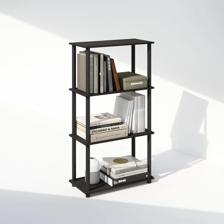Furinno Turn-N-Tube Bücherregal, 4-stufiges Bücherregal, Bücherregal mit vielseitigem kompaktem Display-Regal, 29.5 x 60 x 110, für Wohnzimmer, Schlafzimmer, Home Office, Espresso/Schwarz