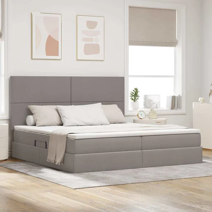 vidaXL LED-Speicherbett mit Matratze Taupe 200 x 200 cm Stoff 3372378 – Bild 1