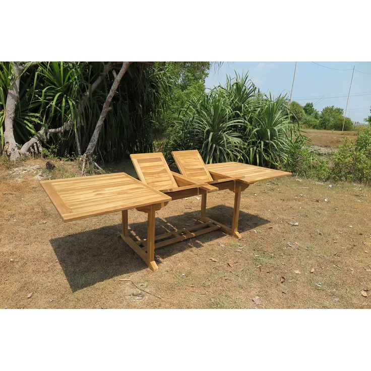Teak Tisch Gartentisch ausziehbar Doppelauszug Holztisch rechteckig 260/180cm