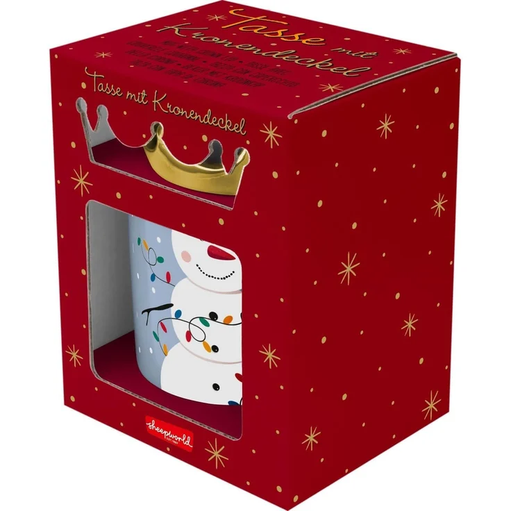 Sheepworld Tasse m. Deckel Kronenform 35cl Geschenk Weihnachten SCHNEEMANN 51222 – Bild 5