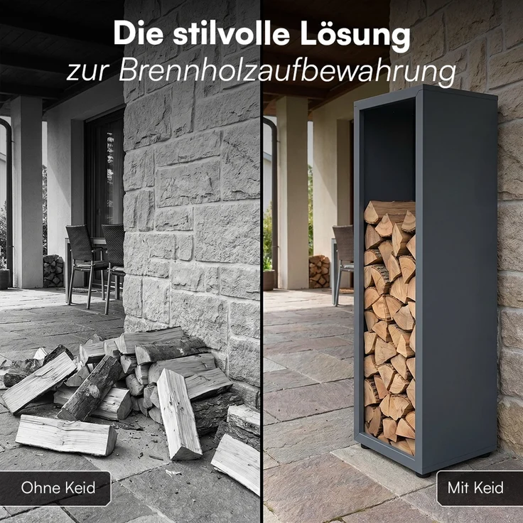 STEELSØN 'Keid' Kaminholzregal 110x40x40 cm, Brennholz Regal für innen/außen, rostfrei & wetterfest, stabil aus Metall, anthrazit – Bild 4