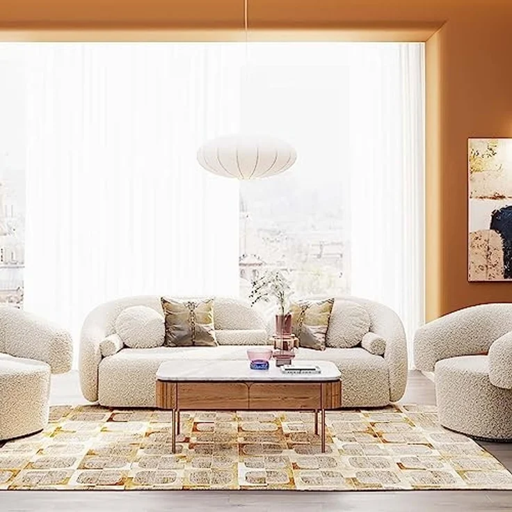 Kare Design Sofa Kelly Boucle 3-Sitzer, Weiß, Pflegeleicht, Weich, Kuschelsofa, Couch, Loveseat, Wohnzimmer, Teddy-Optik, Massivholz, Teilzerlegt, 67x225x83 cm (H/B/T) – Bild 2