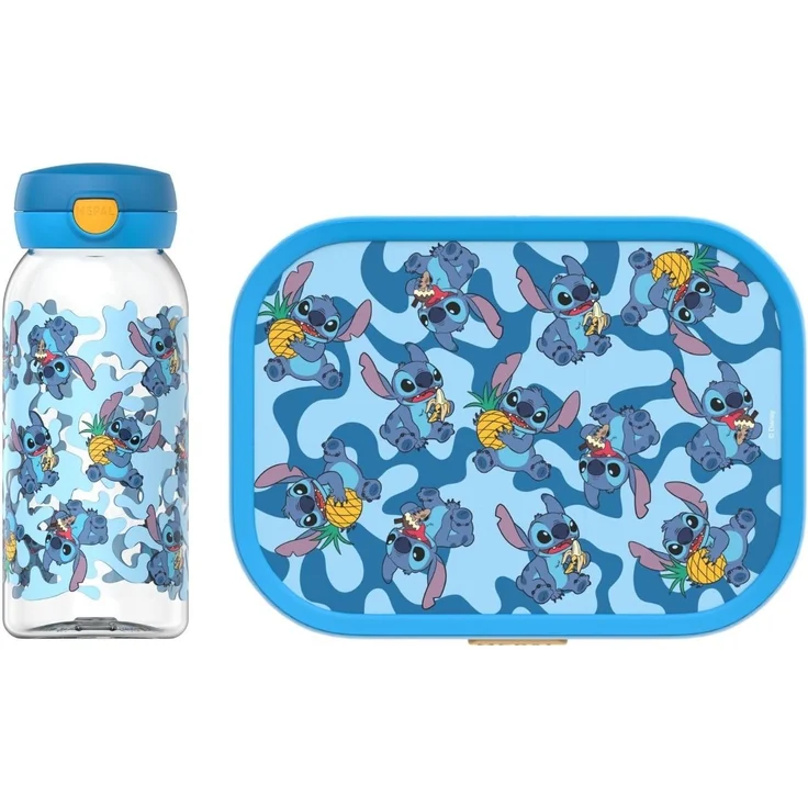Mepal - Pausenset Campus - Set für Kinder mit Trinkflasche mit Klappdeckel & Lunch Box - Lunch-Set für die Schule oder unterwegs - Spülmaschinenfest - 600 + 750 ml - Stitch