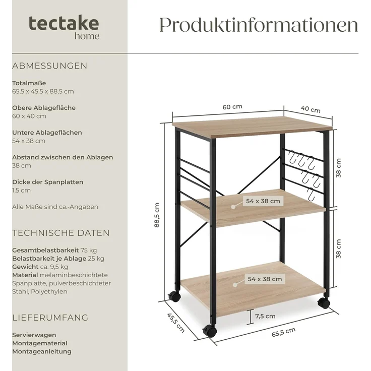 tectake Servierwagen Rugby, Industrial Style – Bild 2