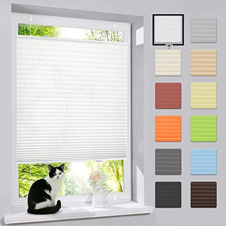 bobodeco Plissee Faltrollo Klemmfix ohne Bohren, Sichtschutz & Sonnenschutz Blickdicht, Weiß 40x200cm, lichtdurchlässig, für Fenster & Tür – Bild 1