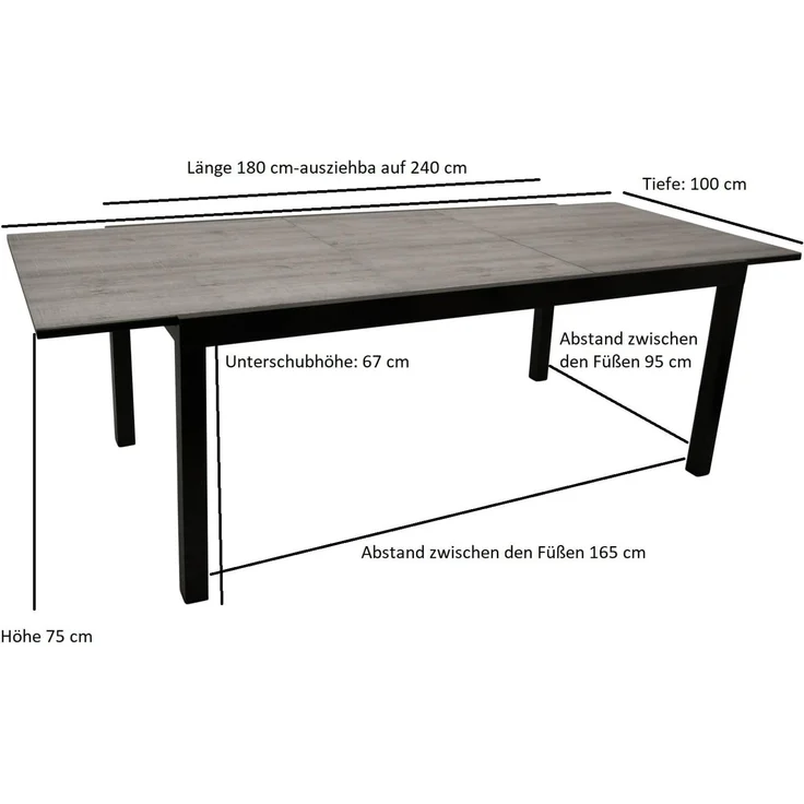 DEGAMO FARO Garten-Ausziehtisch, Alu + Keramikoptik, anthrazit/grau, 180/240x100cm – Bild 2