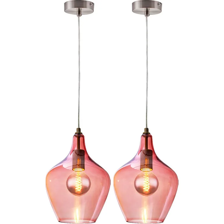 2x Hängeleuchte, silber, Glas pink , H 150 cm