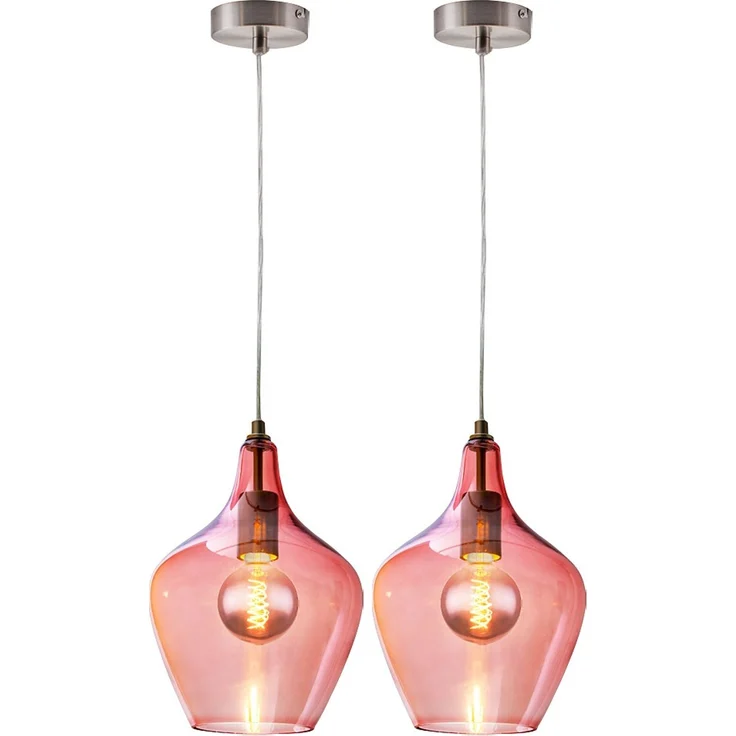 2x Hängeleuchte, silber, Glas pink , H 150 cm – Bild 1