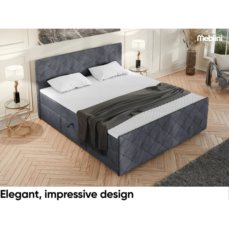 MEBLINI Boxspringbett HENRY 180x200cm - H3B/Dunkelgrau Samt - mit Bettkasten - Polsterbett - Doppelbett mit Topper & Bonellfederkern-Matratze – Bild 4