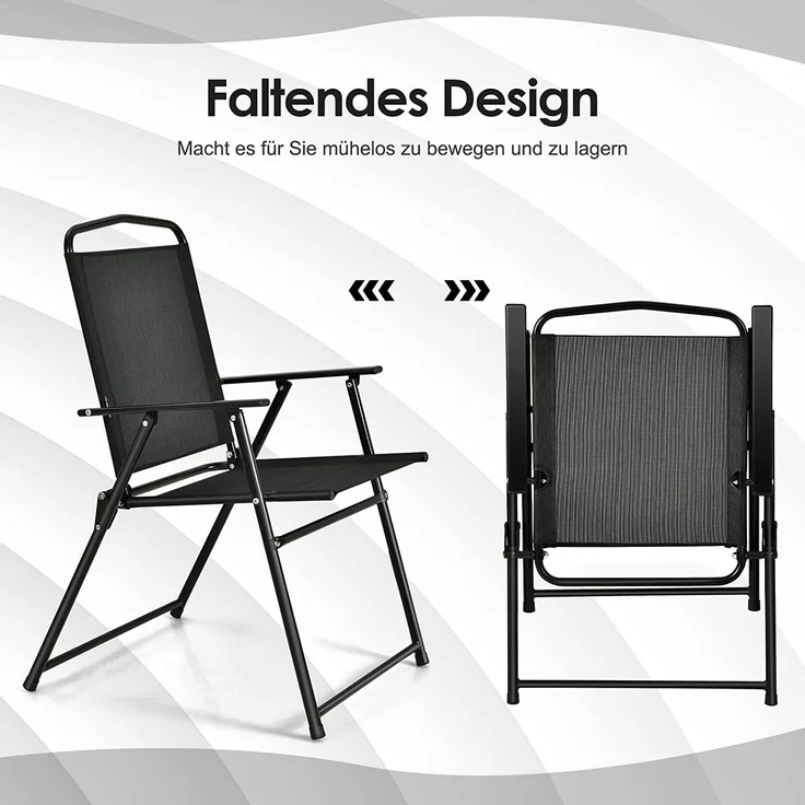 COSTWAY 6 teiliges Gartenmöbel Set, Terrassenmöbel mit Sonnenschirm, Gartentisch & 4 Klappstühlen, Schwarz – Bild 5