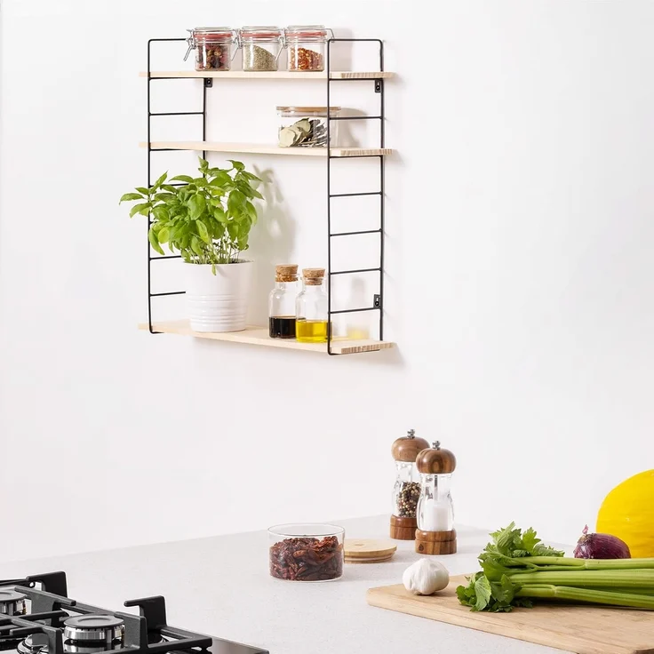 Navaris Wandregal Metallregal zum Aufhängen 50 x 50 x 12 cm - Wanddeko aus Metall/Holz, 1-tlg. – Bild 5
