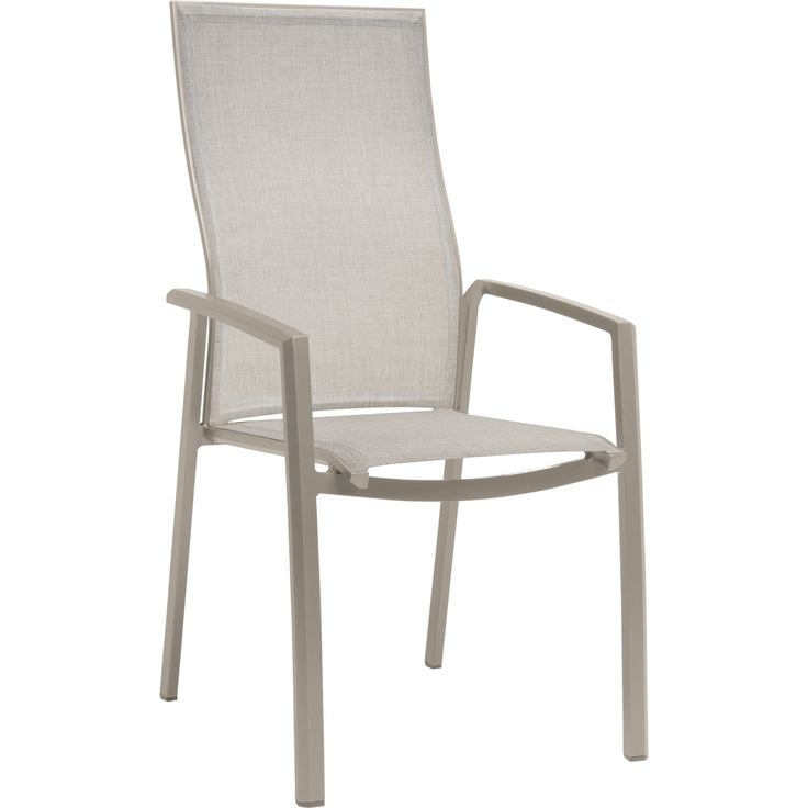 Stern KARI Stapelstuhl in Greige: Hochwertiger Gartenstuhl aus Aluminium mit Textilen-Bezug in Sesam – Ergonomisch, wetterfest & platzsparend