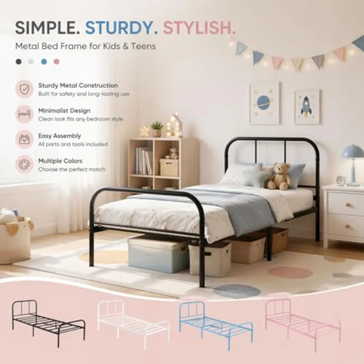 FurnitureR Metallbett 90x200 cm Einzelbett mit Lattenrost, Stabiler Stahlrahmen Bettgestell für Schlafzimmer Jugendzimmer Gästezimmer – Bild 6