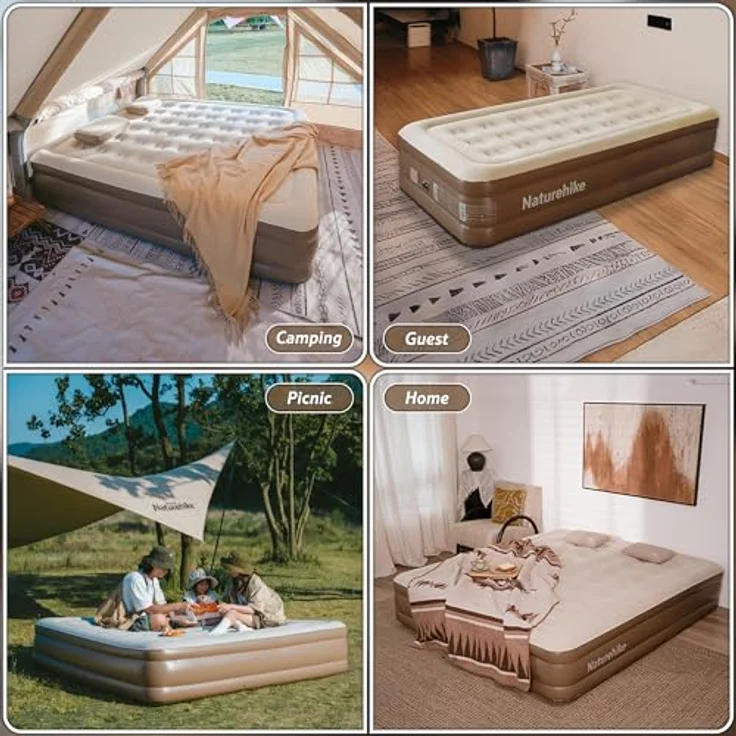 Naturehike Luftmatratze 3 Personen Selbstaufblasend mit Akkupumpe - Aufblasbares Gästebett 200 x 180 x 45 cm für Camping & Zuhause, Leicht, Bequem und Schnell aufblasbar – Bild 9