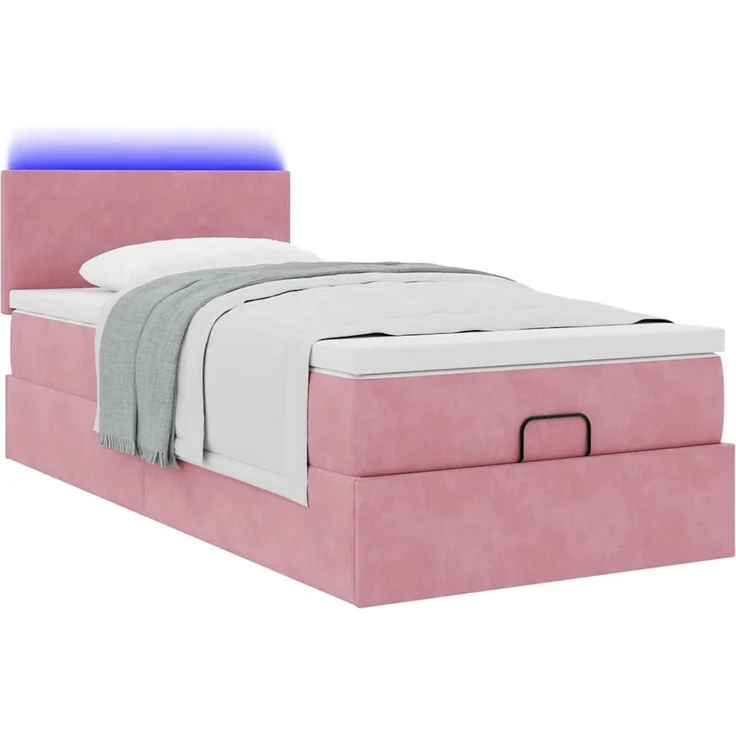 vidaXL Ottoman-Bett mit Matratze & LEDs Rosa 100x200 cm Samt 3312535 – Bild 4