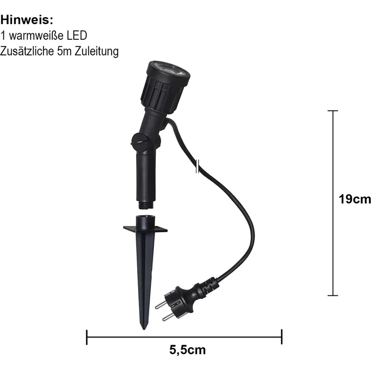 LED Garten Spot ,Outdoor LED Spotlight', Netzbetrieb, schwarz, IP65, H 19cm – Bild 5