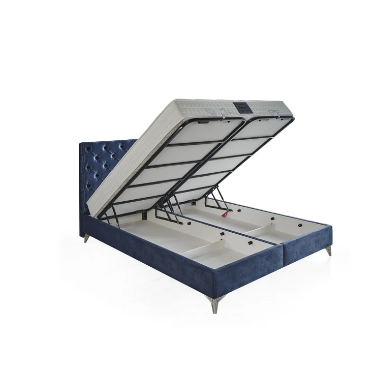 Schlafzimmer-Set "Lona" – Bett mit Bettkasten und Matratze , Nachttisch, Hocker-Blau – Bild 6
