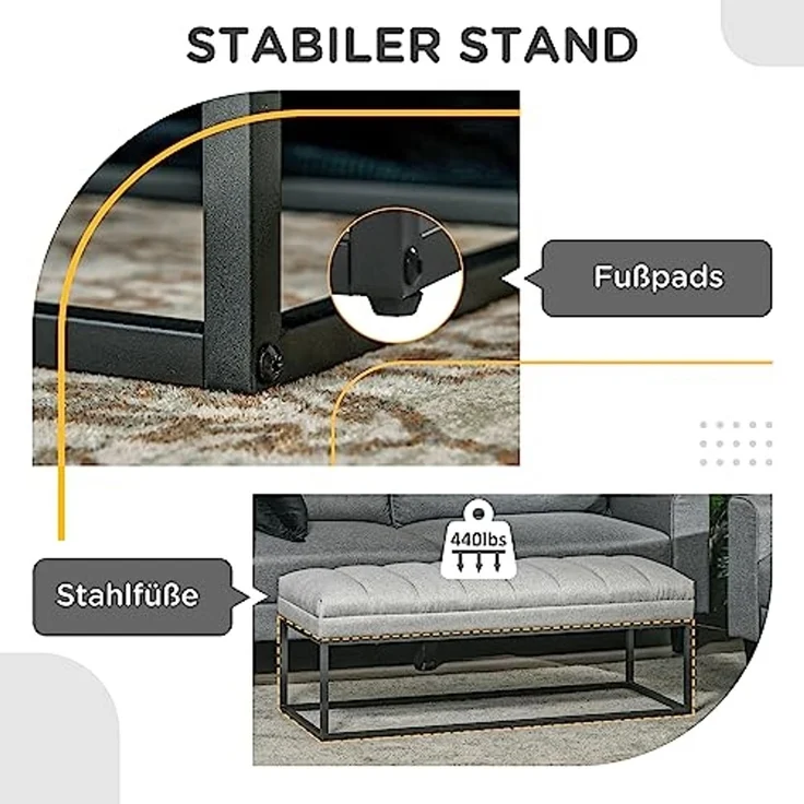 HOMCOM Polsterbank Bettbank in Leinenoptik (Schlafzimmerbank, 1-St, Schminkbank), Stahl, Hellgrau, 120 x 44 x 45,5 cm – Bild 6