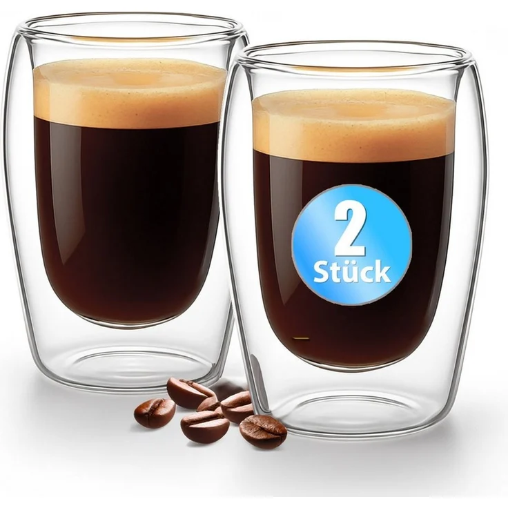 BigDean 2 Stück doppelwandige Espresso Gläser 80 ml in Gastro-Qualität - hochwertiges Espresso Glas Espressotassen Glas Set in Geschenkverpackung – Bild 1