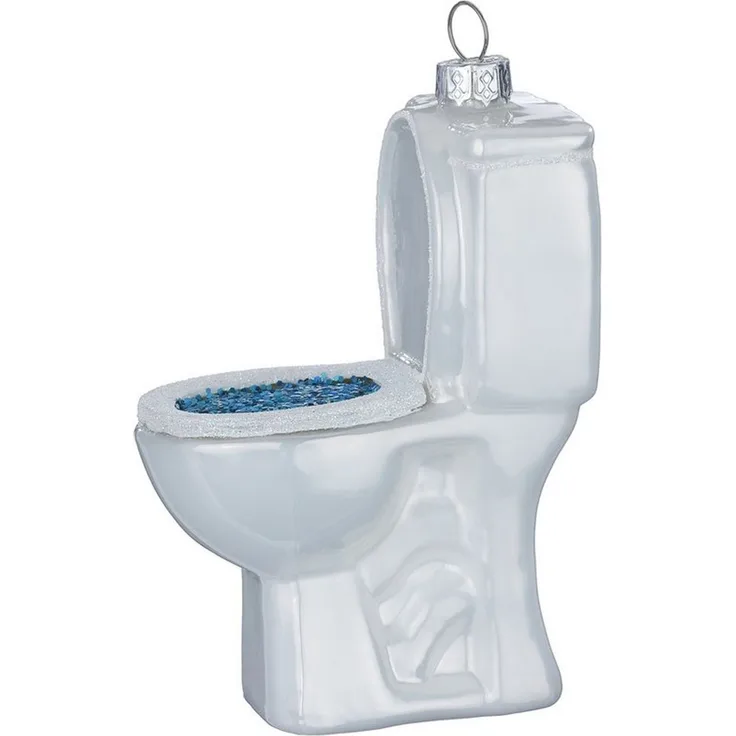 Holly & Jolly Christbaumschmuck, Christbaumschmuck Glas 12cm Toilette Weiß