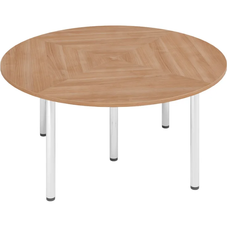 bümö Konferenztisch Kreis-Form 160x160 cm großer Besprechungstisch rund in Nussbaum, Besprechungstisch mit Chromfüßen, Meetingtisch für 4 Personen, Tisch für Besprechungsraum & Meeting, SETK7-N-C