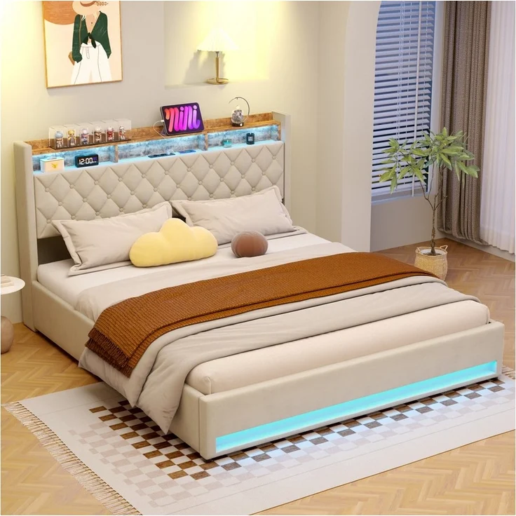 STILVORA Polsterbett mit bettkasten,Stauraumbett Boxspringbett 180×200 mit USB & LED-Licht (Funktionbett mit Hydraulikstange,Tragfähigkeit: 200kg, Strapazierfähig und schmutzabweisend,verschiedenen Farben,Metallrahmen), Bettgestell mit Lattenrost,Beque... – Bild 3