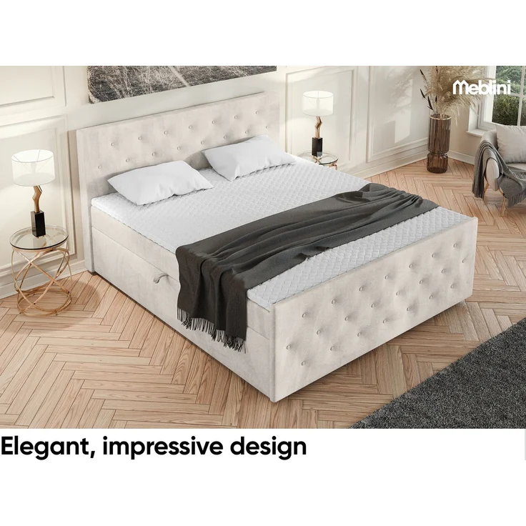 MEBLINI Boxspringbett PEDRO 180x200cm - H3P/Beige Samt - mit Bettkasten - Polsterbett - Doppelbett mit Topper & Taschenfederkern-Matratze – Bild 4