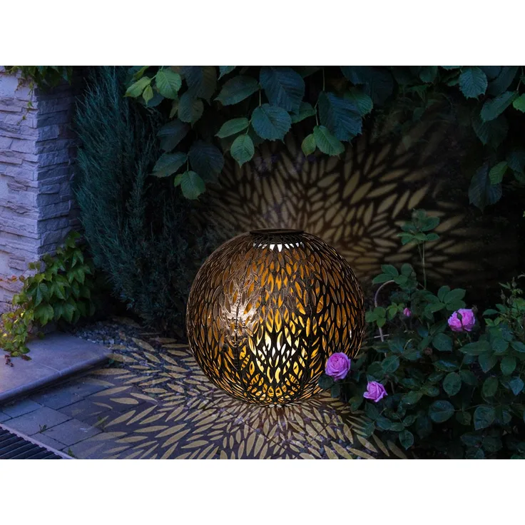 LED Solarleuchte, Kugel, Erdspieß, silber-grau, gold, H 38 cm