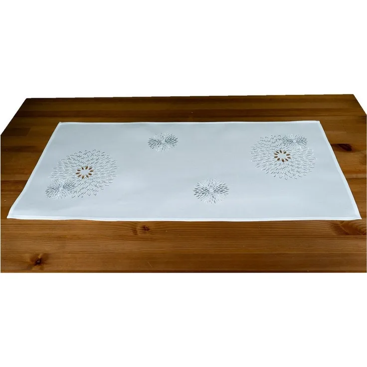 heimtexland Tischdecke Deko Tischwäsche Kissen Serie Pusteblume bestickt (Typ887 1-tlg), Tischläufer 40x90 I natürlich edle Leinen-Optik I wollweiß