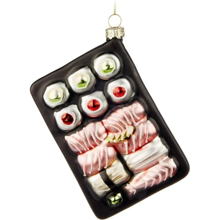 BRUBAKER Weihnachtsbaumkugel Sushi Box Weihnachtskugel aus Glas - Handbemalt und Mundgeblasen (1 St), Christbaumschmuck Lustig - Christbaumkugel Essen Figur Anhänger