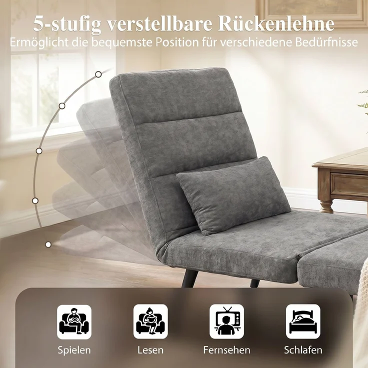 JARDJ Schlafsessel 3 in 1 Klappbar Sessel mit Schlaffunktion, 186 x 60 cm Schlafsessel mit 5-stufig Verstellbarer Rückenlehne – Bild 7