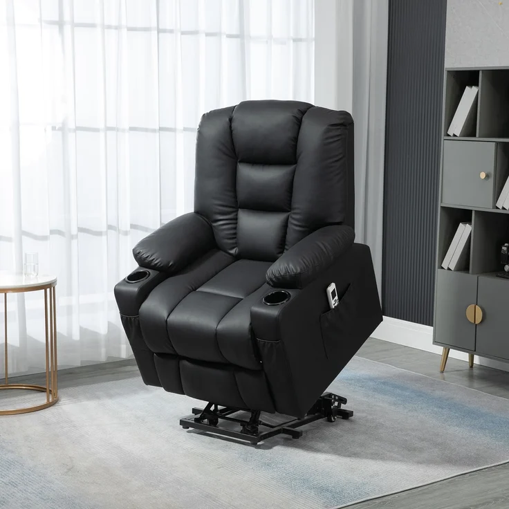 MELAYR, Relaxsessel mit Aufstehhilfe, USB, Massagefunktion, Kunstleder, bis 150 kg, 90x98x102 cm, Schwarz – Bild 4