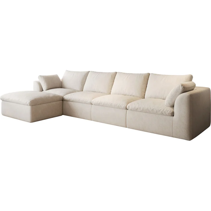 Ecksofa mit Leinenbezug und Schaumstoffpolsterung, 5-Sitzer, 310x155x83 cm, Weiß – Bild 7
