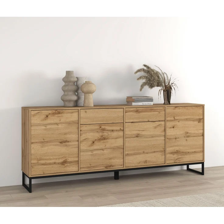 OTTO home Sideboard Loft, Breite 208,5 cm, grifflose Kommode 4 Türen/2 Schubkästen, Schubladenschrank mit viel Stauraum, Einlegeböden verstellbar – Bild 3