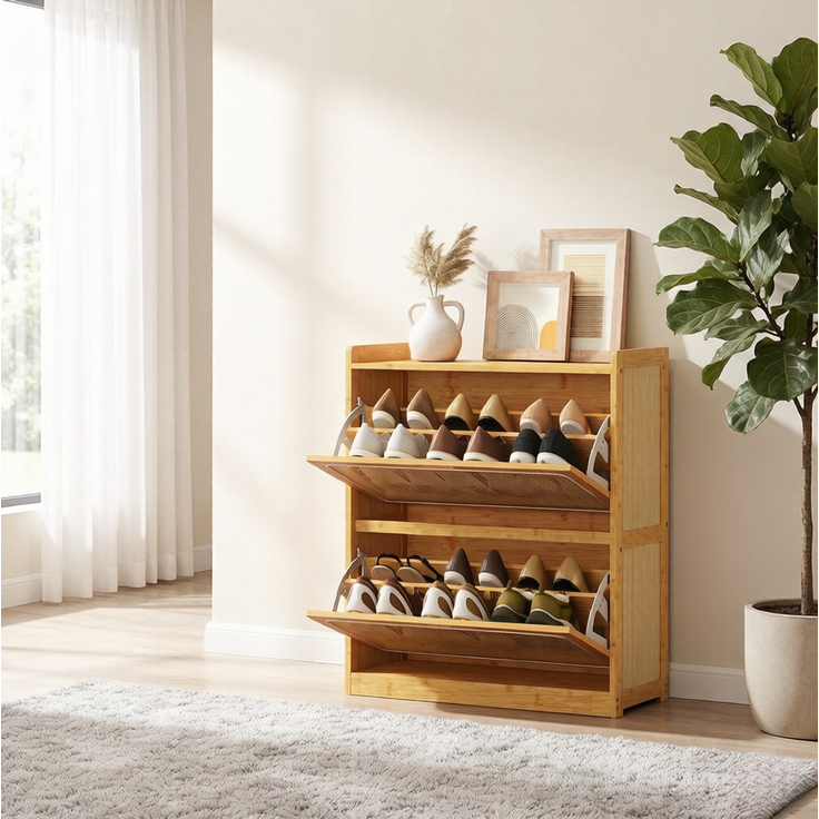 DESVIAE Garderobenschrank Natur aus Bambus – 69x83x29 cm – verstellbare Einlegeböden – Bild 3