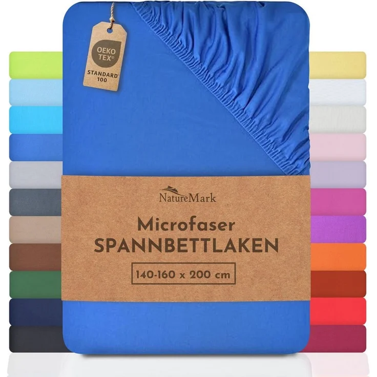 NatureMark Spannbettlaken Mikrofaser Spannbetttuch, Polyester, Gummizug: rundum, viele Größen und Farben Markenware, 90x200cm, Royal blau – Bild 1