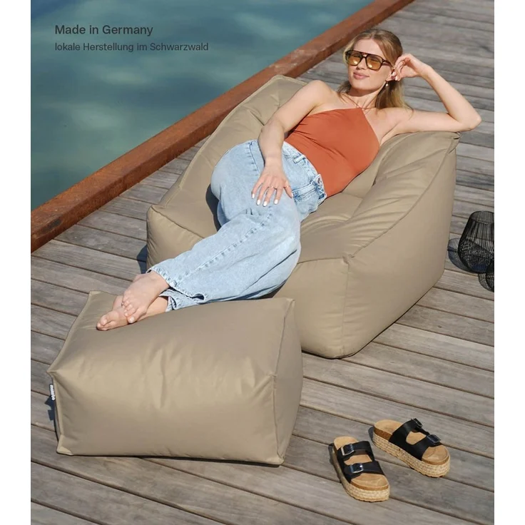 mokebo Sitzsack Der Sunnyboy (für drinnen & draußen), Made in Germany, Beanbag Outdoor, Sitzsack, Gartenliege in Khaki – Bild 2