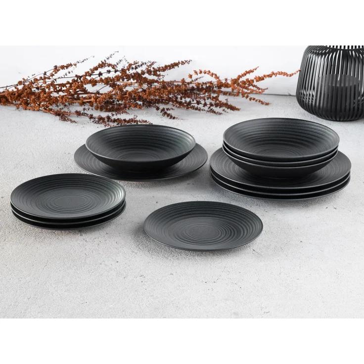 Lava Stone Schwarz, Tellerset 12-tlg (mo) – Bild 2