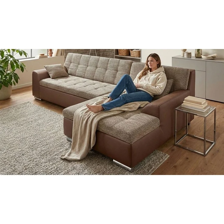 DOMO collection Ecksofa TREVISO viele Bezüge, auch in Cord, L-Form, 267x178 cm, wahlw. mit Bettfunktion, inkl. Zierkissen, Unser Dauertiefpreis – Bild 1