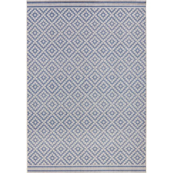In- & Outdoor Teppich Raute blau/creme - 200x290x0,8cm