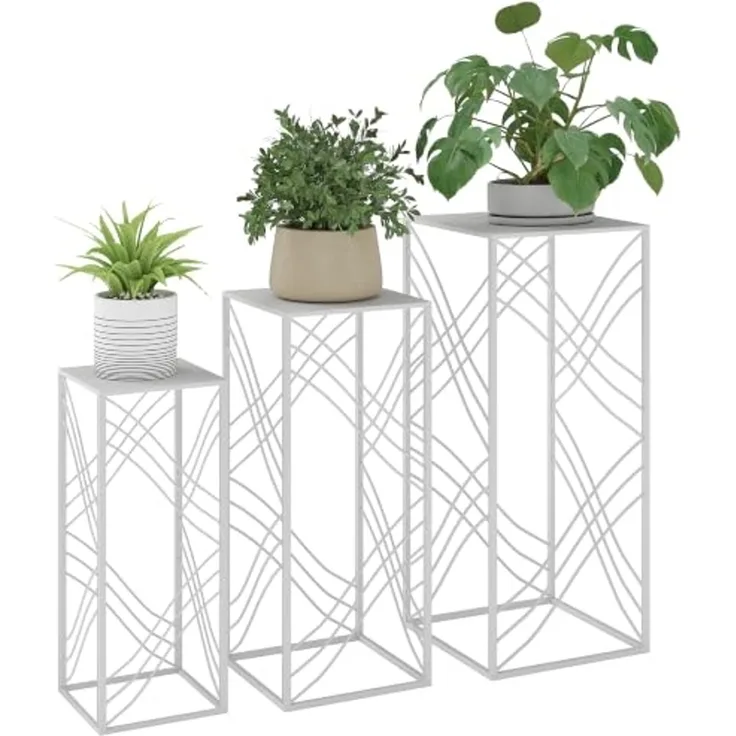 Outsunny Blumenständer 3er-Set Blumenregal, Blumenhocker, Blumentopfständer, aus Metall (stapelbar Pflanzenregal, 3 St, Pflanzenständer), für Wohnzimmer, Garten Balkon Deko, Weiß