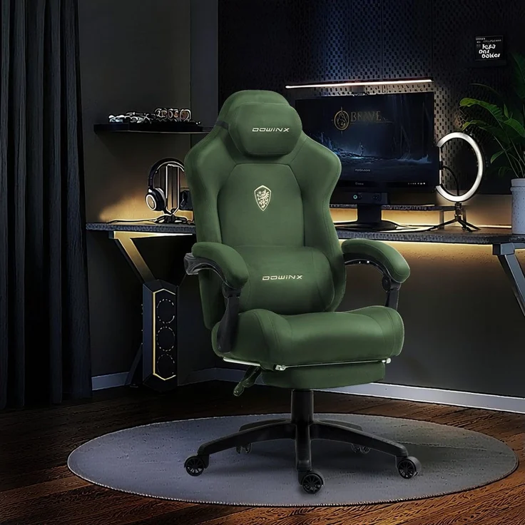 Dowinx Gaming-Stuhl Atmungsaktiver und Ergonomischer Bürostuhl aus Mikrofaser-Velours (Packung), Weiches Sitzgefühl, Verstellbarer Schreibtischstuhl mit Fußstütze – Bild 2