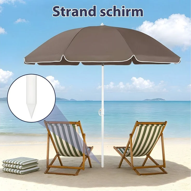 SUNULA Sonnenschirm Ø140/Ø160 cm Balkonschirm Rund Strandschirm mit Schutzhülle, LxB: 140x140 cm, 140 cm mit Knickfunktion, Höhenverstellbar, Leicht zu Transportieren – Bild 2