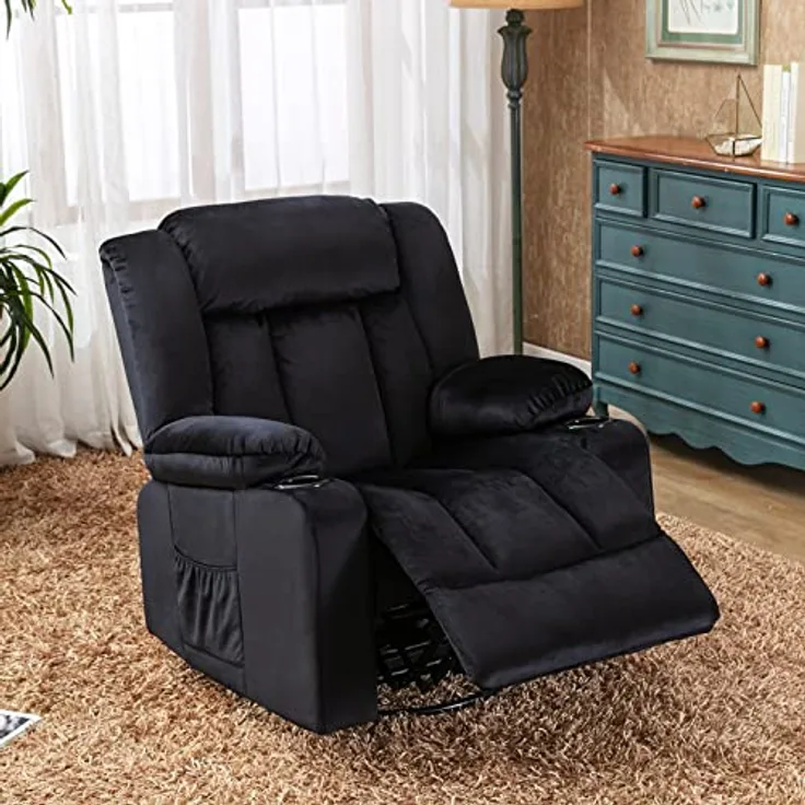 COMHOMA Manueller Drehbarer Relaxsessel für Erwachsene mit Verstellbarer Rückenlehne und Fußstütze, 360° Lounge Sessel für Wohnzimmer, Weicher Stoff, Ergonomisch, Schwarz